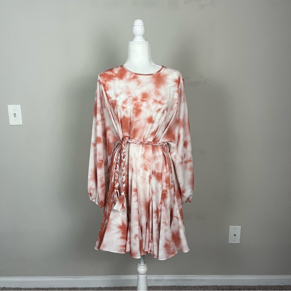 GIANNI BINI TIE DYE MINI DRESS WITH BLOSY SLEEVES ROPE BELT SIZE XS - Picture 4 of 13